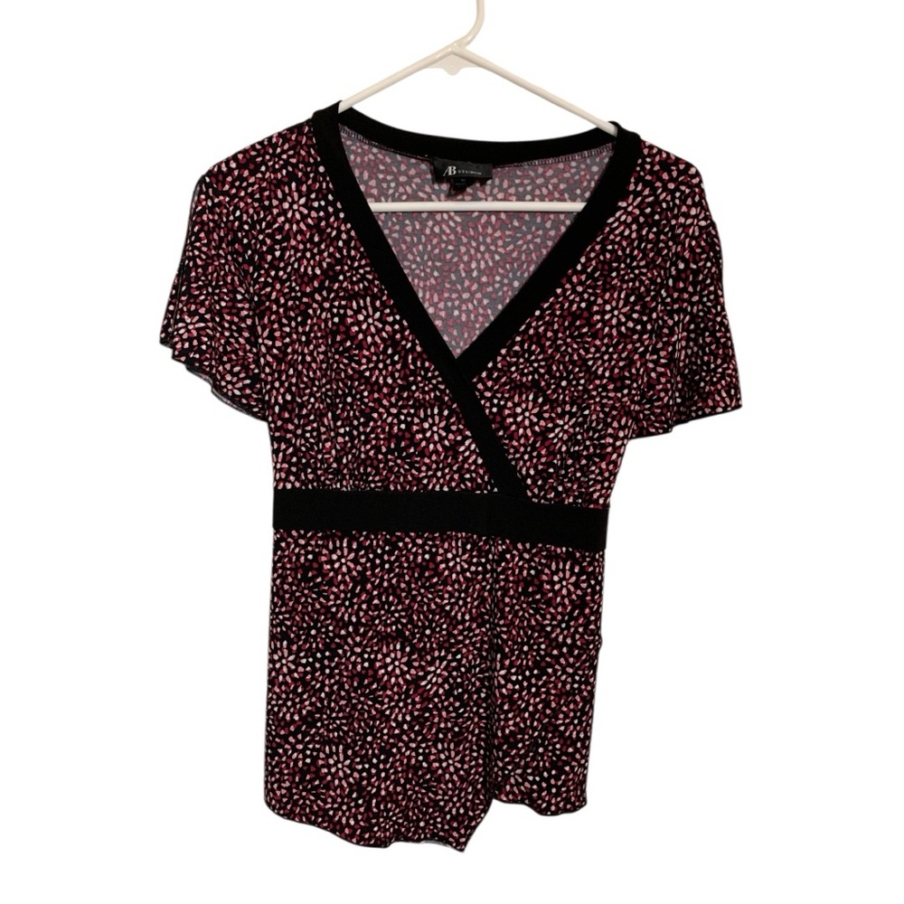 AB Studio Y2k Babydoll Black and Pink Patterned Tie Blouse Coquette Feminine